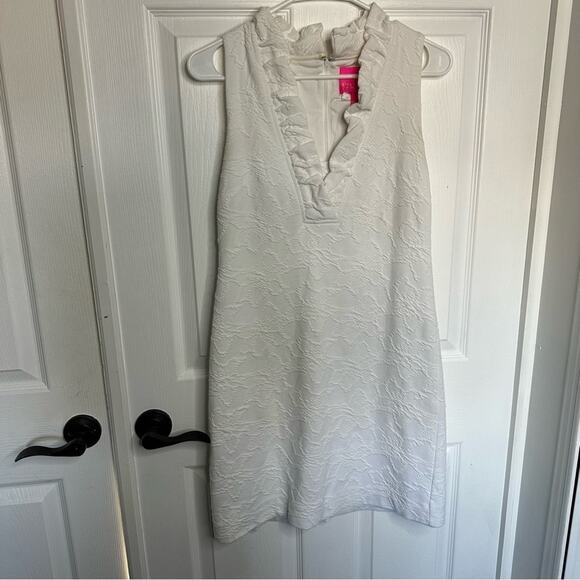 Lilly Pulitzer Tisbury Shift Dress Resort White Knit pucker Jacquard Small - Picture 3 of 10